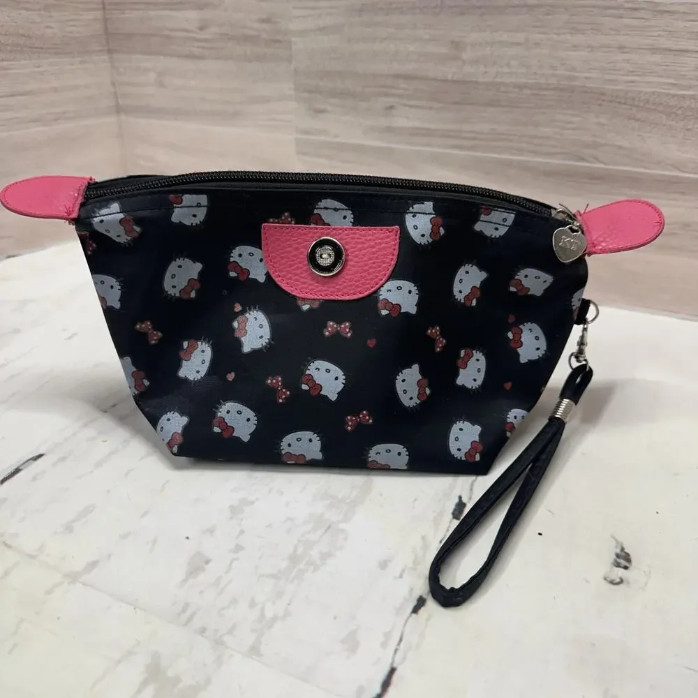 Black Hello Kitty Wristlet Style Bag Waterproof Material Makeup